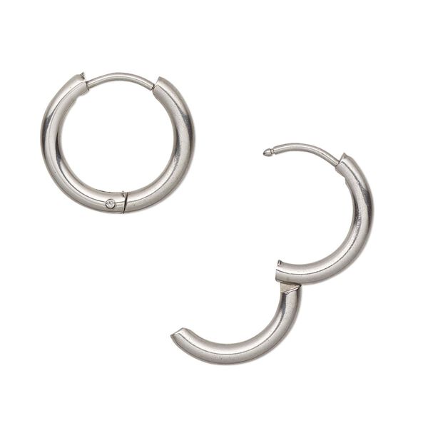 Earring, stainless steel, 16mm endless hoop with hinged closure. Sold per pair. image number 0