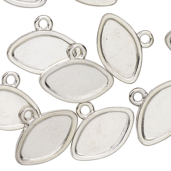 Drop, antique silver finish "pewter" (zinc-based alloy), 20x12mm marquise with 16.5x9mm marquise setting. Sold per pkg of 12. image number 0