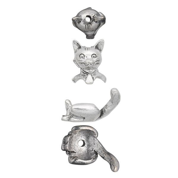 Bead cap, antiqued pewter (tin-based alloy), 19x10mm cat, fits 7-8mm bead. Sold per 2-piece set. image number 0