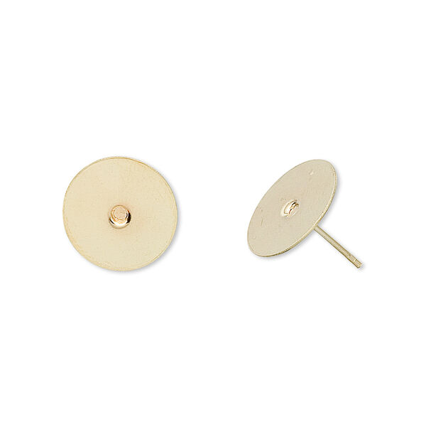 Earstud, gold-plated brass and stainless steel, 12mm flat pad. Sold per pkg of 50 pairs. image number 0