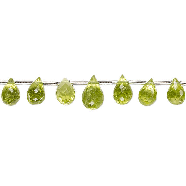 Peridot 1pkg1, hand-cut top-drilled faceted briolette bead natural B grade, 4 inch graduated 5x3mm-8x5mm image number 0