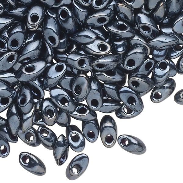 Seed bead, Miyuki, glass, pkg/10g, 7x4mm long magatama, opaque luster metallic gunmetal (LMA-464). image number 0