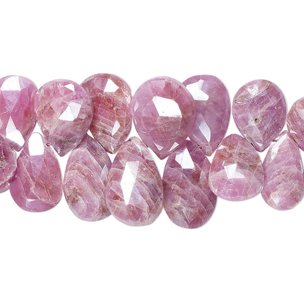 Pink sapphire 1pkg31, top-drilled faceted puffed teardrop bead C grade, graduated 8x6mm-13x10mm image number 0
