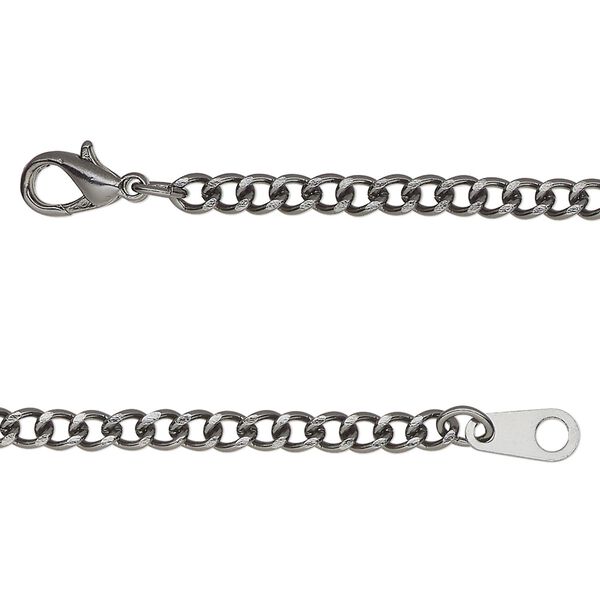 Chain, gunmetal-finished steel, 3mm curb, 20 inches with lobster claw clasp. Sold individually. image number 0