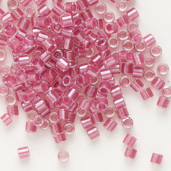 Seed bead, Delica®, glass, pkg/250g, #8 round, translucent peony pink-lined luster crystal clear (DBL-0902). image number 0