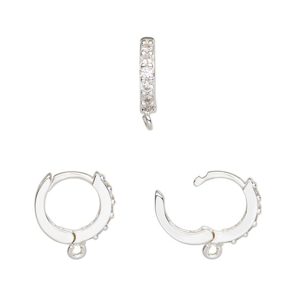 Hoop, silver-finished brass and cubic zirconia, clear, 13mm hoop, 17 gauge. Sold per pair. image number 0