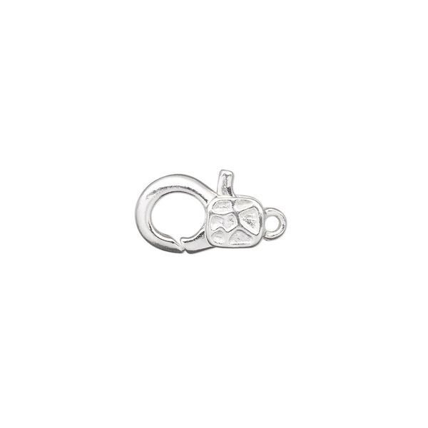 Clasp, lobster claw, silver-plated brass, 13x8mm with textured design. Sold per pkg of 100. image number 0