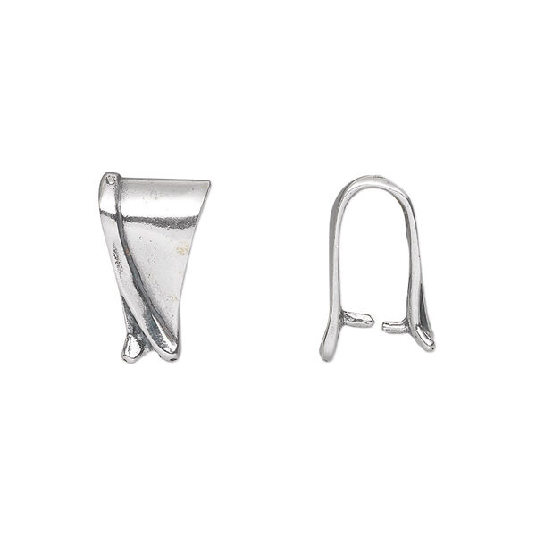 Bail, ice-pick, antiqued sterling silver, 14x9mm shield with simple swirl, 10mm grip length. Sold individually. image number 0