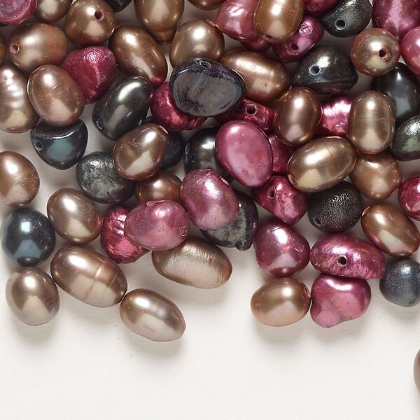 Pearl cultured freshwater 1pk, 5-7mm flat-sided potato dyed bronze mulberry dark teal 1 ounce image number 0