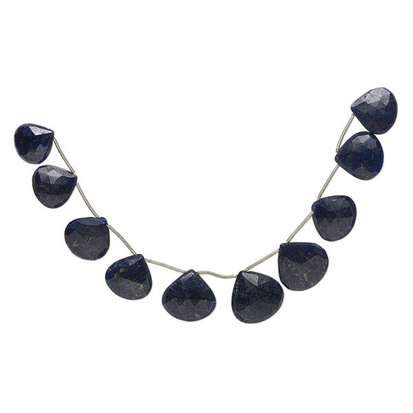Blue sapphire 1pkg9, hand-cut top-drilled faceted puffed teardrop bead graduated 17x16mm-23x23mm image number 0