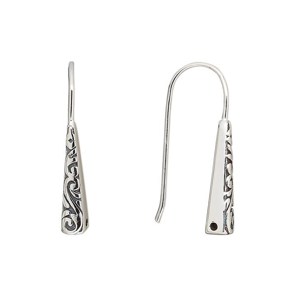 Ear wire fishhook 1pkg2 sterling silver, 25mm fancy design, 21 gauge antiqued 1 pair image number 0