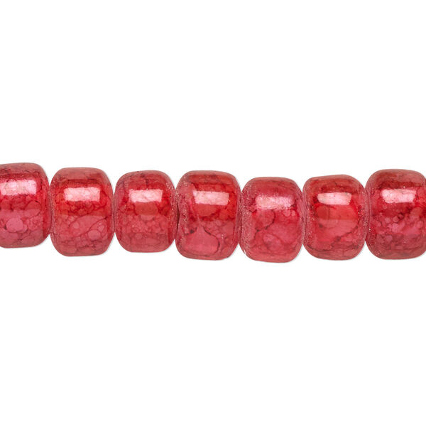 Bead, crackle glass, translucent pink and red, 9x7mm crow. Sold per 15-1/2" to 16" strand. image number 0