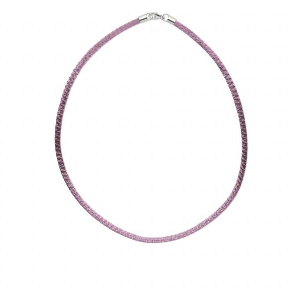 Necklace, brass mesh over leatherette cord and imitation rhodium-finished sterling silver, lavender/black, 3-4mm, 16 inches with lobster claw clasp. Sold individually. image number 0