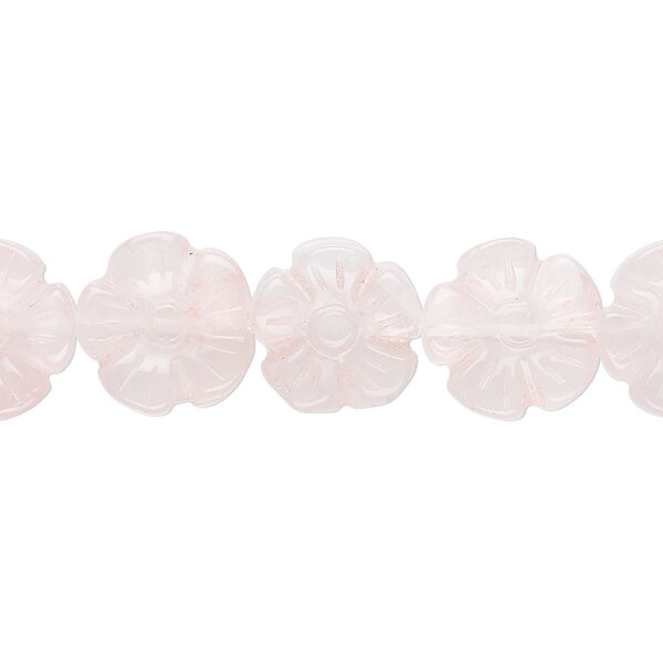 Bead, rose quartz (natural), 12x12mm carved flower, B grade, Mohs hardness 7. Sold per 15-1/2" to 16" strand. image number 0