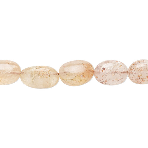 Sunstone 1pkg1, hand-cut puffed oval bead natural 8 inch 9x7mm-12x8mm image number 0