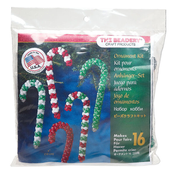 Ornament kit, The Beadery®, plastic, red / green / white, candy canes (5688). Sold individually. image number 0