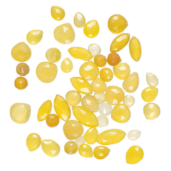 Yellow chalcedony 1pkg1, hand-cut top-drilled / center-drilled faceted mixed shapes bead 1 oz mix 5x3mm-15x15mm image number 0