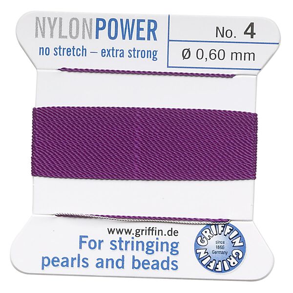Thread, Griffin, nylon, amethyst purple, size #4. Sold per 2-meter card (approximately 78 inches). image number 0