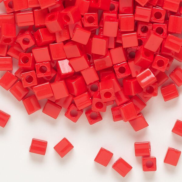 Seed bead, Miyuki, glass, pkg/25g, 3.5-3.7mm square, opaque red (SB-407). image number 0