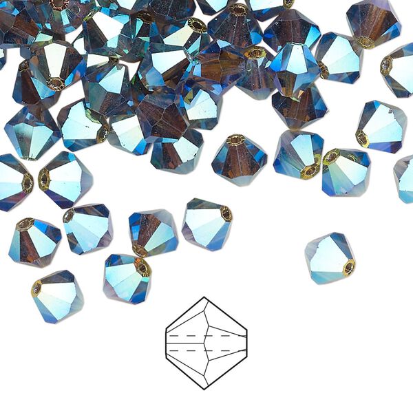 Bead 288pk black diamond AB 2X, Preciosa Czech crystal 6mm bicone image number 0