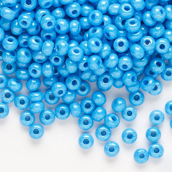Seed bead, Preciosa Ornela Czech glass, pkg/50g, #6 rocaille, opaque terra dyed dark turquoise luster chalkwhite, (16365). image number 0