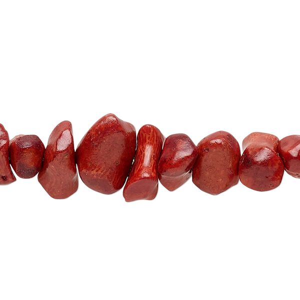 Bead, sponge coral (dyed), red, large chip, Mohs hardness 3-1/2 to 4. Sold per 15" to 16" strand. image number 0