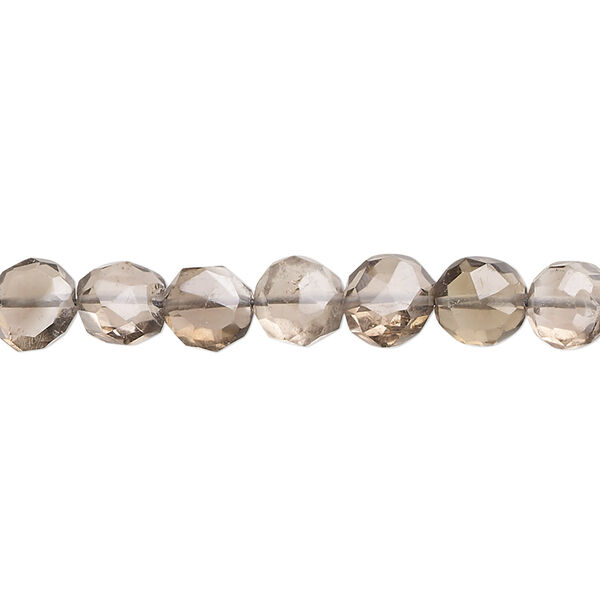 Smoky quartz 1pkg1, hand-cut faceted puffed flat round bead 14 inch 6-8mm image number 0