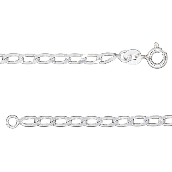 Chain, sterling silver, 3mm diamond-cut long curb, 36 inches. Sold individually. image number 0