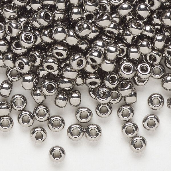 Seed bead, Miyuki, glass, pkg/4g, #6 rocaille, opaque nickel-plated (RR-190). image number 0