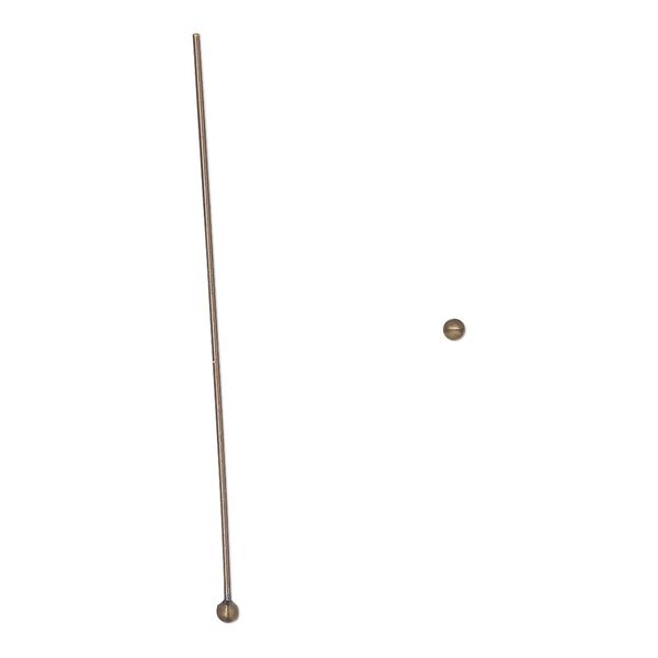 Head pin, antique gold-plated brass, 1-1/2 inches with 1.5mm ball, 24 gauge. Sold per pkg of 10. image number 0
