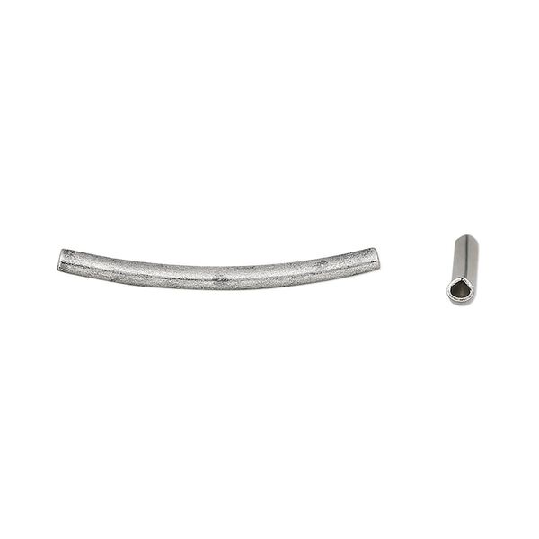 Bead, antique silver-plated brass, 26x2mm curved tube. Sold per pkg of 20. image number 0