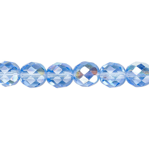 Bead, Czech fire-polished glass, blue AB, 8mm faceted round. Sold per 15-1/2" to 16" strand. image number 0