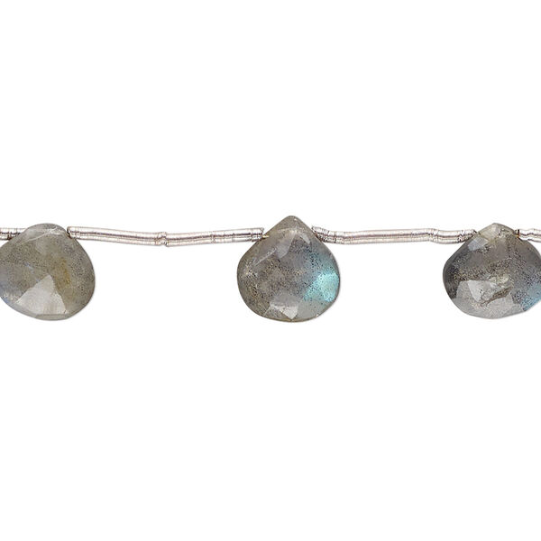 Labradorite 1pkg9, hand-cut top-drilled faceted puffed teardrop bead natural 8x8mm-10x10mm image number 0