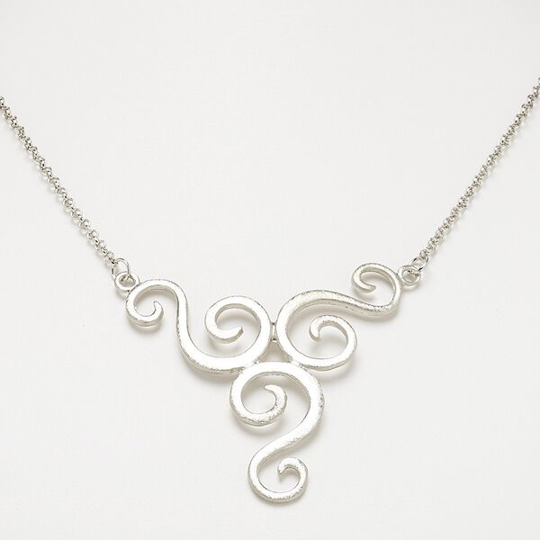 Necklace, imitation rhodium-plated steel and "pewter" (zinc-based alloy), 56x55mm scratched swirl, 18 inches with 3-inch extender chain and lobster claw clasp. Sold individually. image number 0