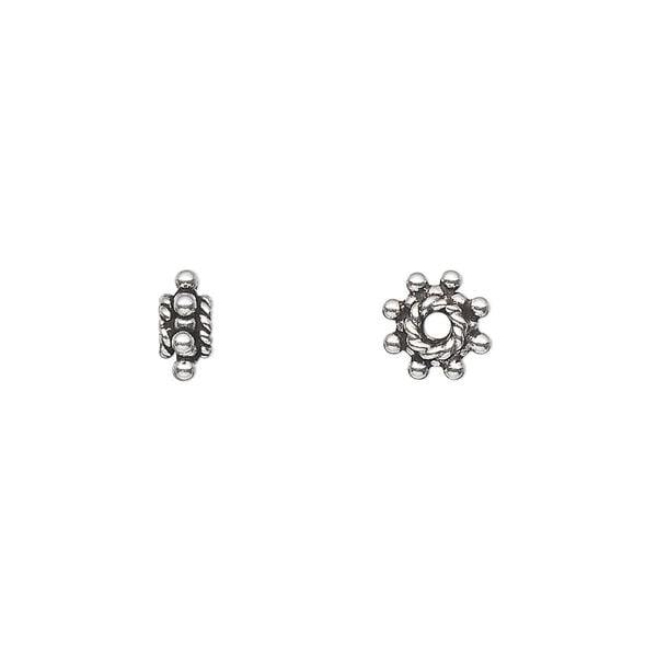 Bead, antiqued sterling silver, 7x3mm beaded rondelle. Sold per 1-troy ounce pkg, approximately 60-80 beads. image number 0