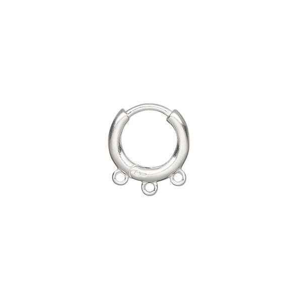 Earring, sterling silver, 12mm round hoop with 3 closed loops and hinged closure. Sold per pair. image number 0