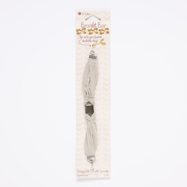 Bracelet component, acrylic / cotton / silver-finished "pewter" (zinc-based alloy) / steel, grey, 20mm wide, 6 inches. Sold individually. image number 0