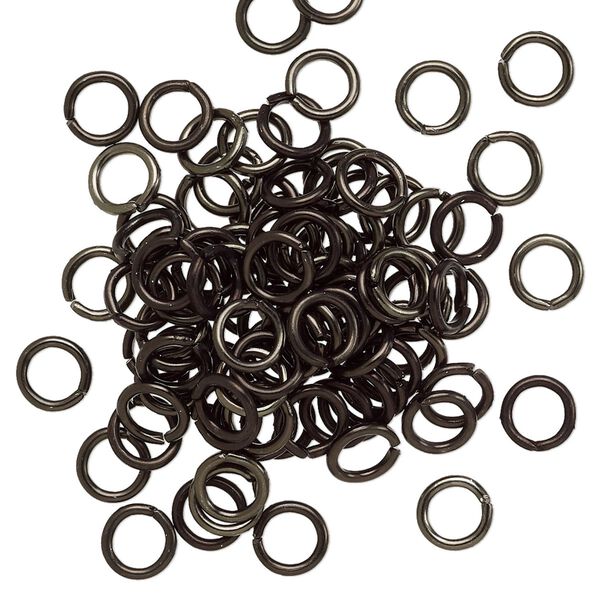 Jump ring, anodized aluminum, black, 5.5mm round, 3.5mm inside diameter, 18 gauge. Sold per pkg of 100. image number 0