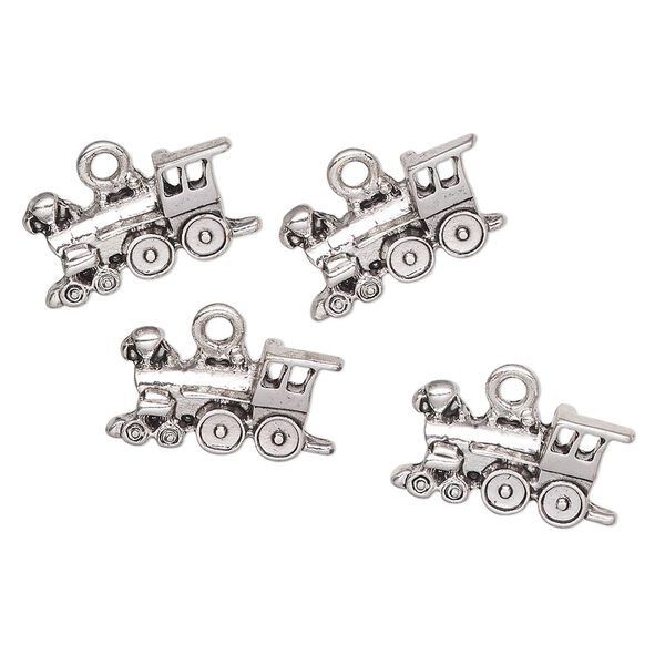Charm, antique silver-finished "pewter" (zinc-based alloy), 17x8mm train. Sold per pkg of 4. image number 0