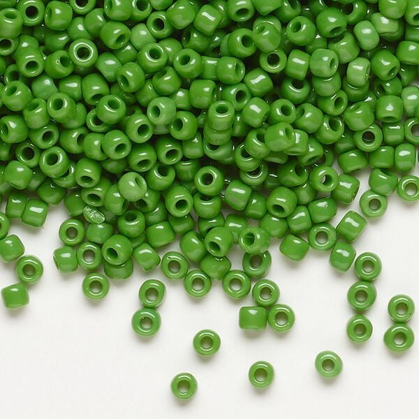 Seed bead, Dyna-Mites™, glass, opaque green, #8 round. Sold per 40-gram pkg. image number 0