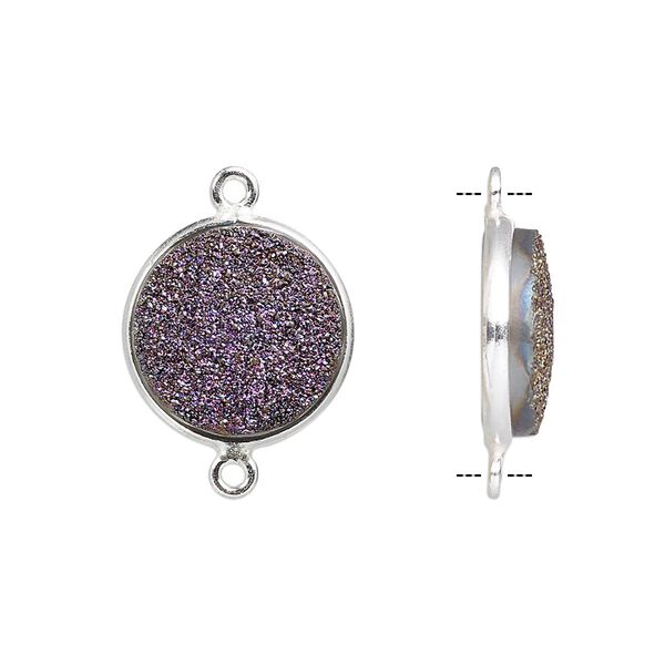 Druzy agate / sterling silver 1pkg1, electrocoated hand-cut flat round link 15mm image number 0