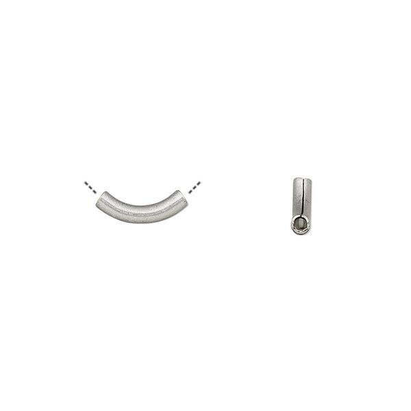 Bead, antique silver-plated brass, 10x2mm curved tube. Sold per pkg of 50. image number 0