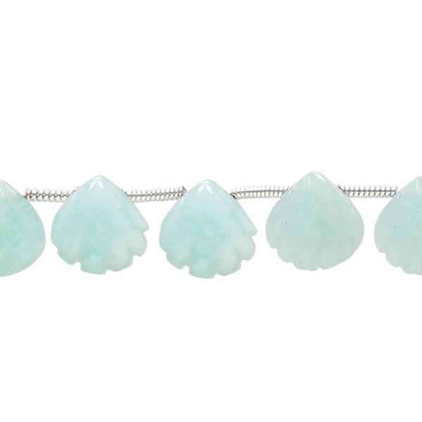 Amazonite 1pkg10, hand-cut top-drilled carved puffed shell bead natural 9x9mm image number 0