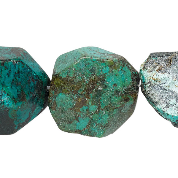 Bead, turquoise (dyed / stabilized), blue, medium to large faceted nugget, Mohs hardness 5 to 6. Sold per 15" to 16" strand. image number 0