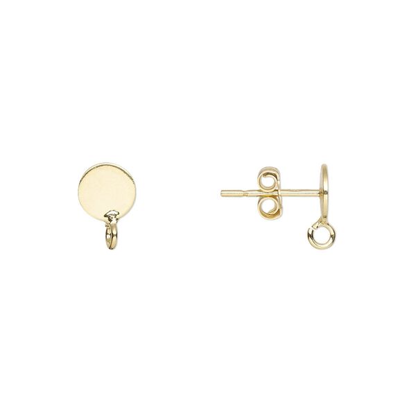 Earstud 1pkg4 sterling silver, 6mm flat pad / open loop / earnuts, "vermeil" 2 pair image number 0