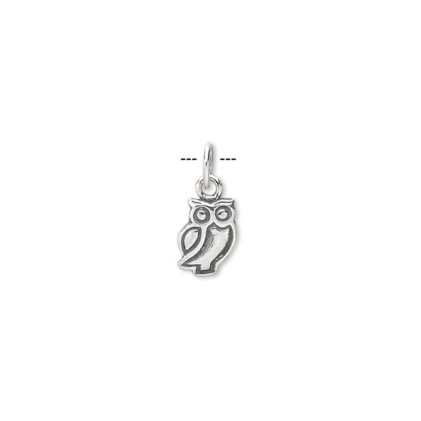 Charm, antiqued sterling silver, 8x5mm owl. Sold per pkg of 2. image number 0