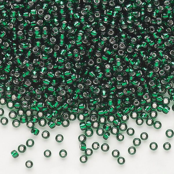 Seed bead, Dyna-Mites™, glass, pkg/1/2kg, #11 round, transparent silver-lined dark green, (53:RR 11/0 RR). image number 0
