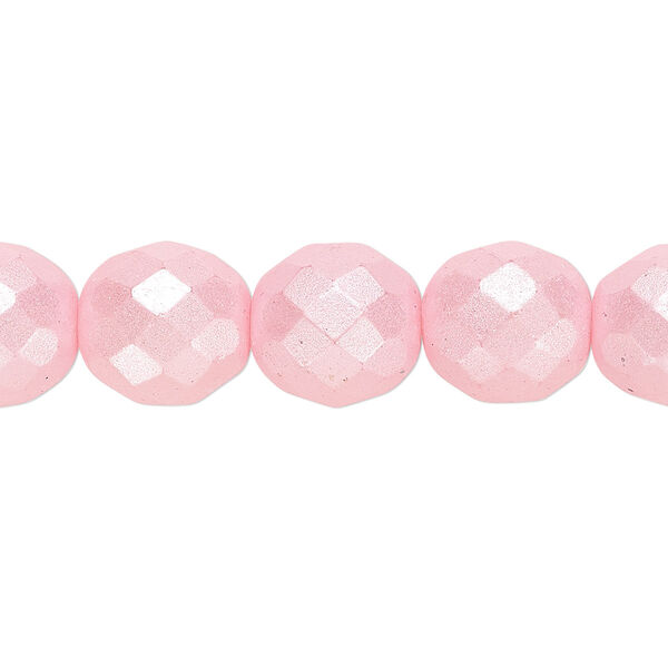 Bead, Czech fire-polished dipped décor glass, pearlescent light pink, 12mm faceted round. Sold per pkg of 600 (1/2 mass). image number 0