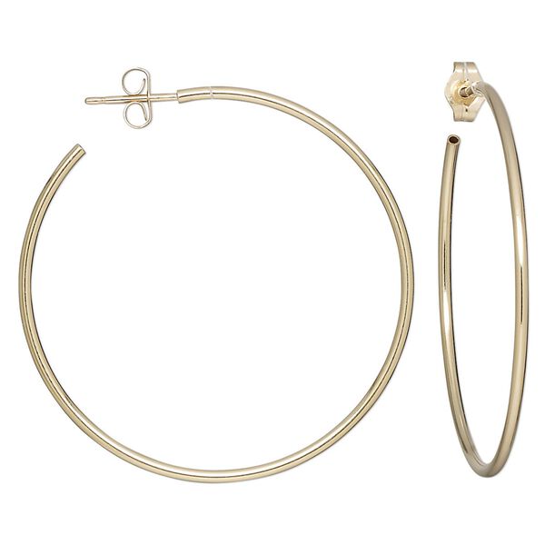 Earring, 14Kt gold-filled, 38mm hoop with post and flexible hollow tube. Sold per pair. image number 0