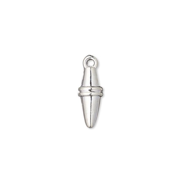 Drop, silver-coated plastic, 15x6mm double cone. Sold per pkg of 6. image number 0